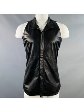 GARETH PUGH Size 36 Black Leather Hidden Buttons Vest